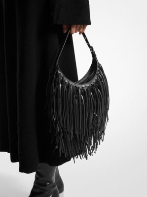 Made In Italy Suede Fringed Bucket Bag, Handbags