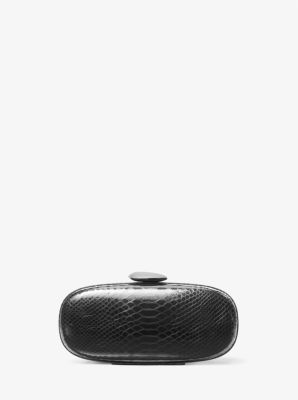 Michael Kors Tina Small Python Embossed Leather Minaudière In Grey