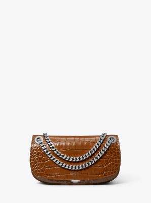 MK Christie Mini Crocodile Embossed Leather Envelope Bag - Brown - Michael Kors