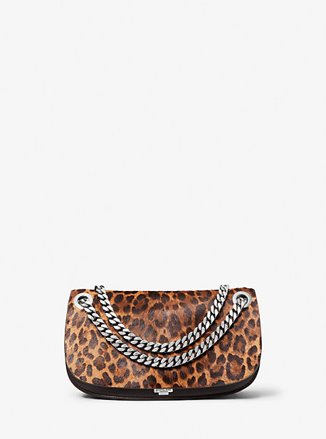 Michael Kors Christie Mini Leopard Print Calf Hair Envelope Bag In Brown