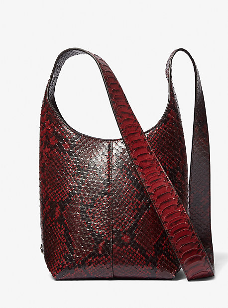 Michael Kors Dede Mini Python Embossed Leather Hobo Bag In Red
