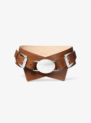 Gloria Crocodile Embossed Leather Belt