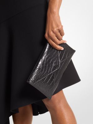 Mia Crocodile Embossed Leather Envelope Clutch image number 2