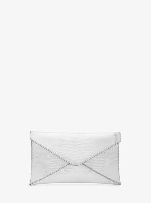 MK Mia Metallic Lizard Embossed Leather Envelope Clutch - Silver - Michael Kors MICHAEL KORS COLLECTION