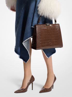 Simone Crocodile Embossed Leather Satchel image number 2