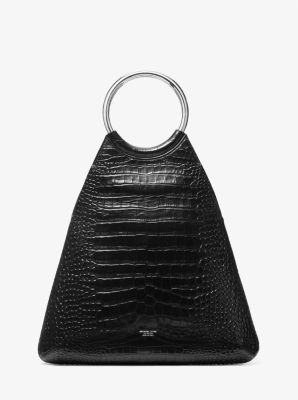 Ursula Large Crocodile Embossed Leather Ring Tote Bag