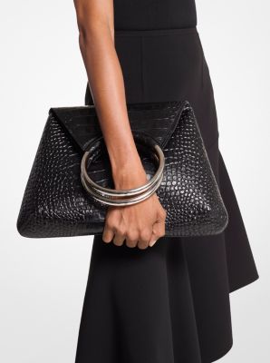 Ursula Large Crocodile Embossed Leather Ring Tote Bag