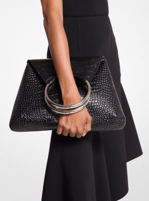 Ursula Large Crocodile Embossed Leather Ring Tote Bag image number 2