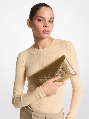 Mia Metallic Lizard Embossed Leather Envelope Clutch image number 2