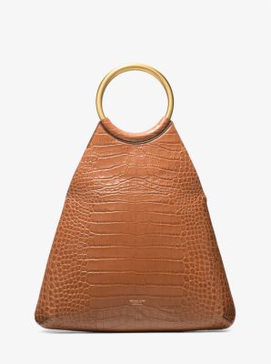 Ursula Large Crocodile Embossed Leather Ring Tote Bag