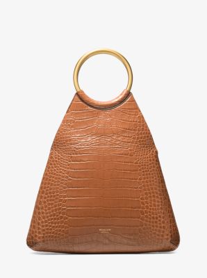 Ursula Large Crocodile Embossed Leather Ring Tote Bag image number 0