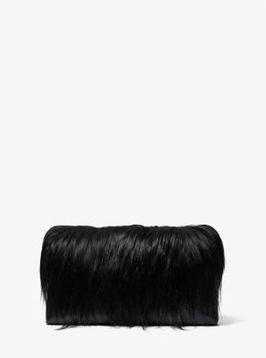 Michael Kors Jeanne Medium Shearling And Leather Envelope Clutch In Black