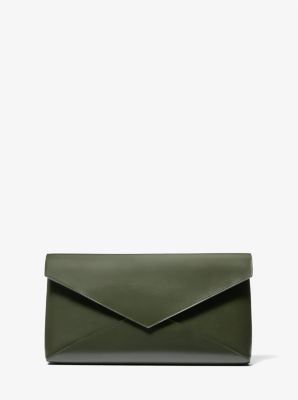 Michael Kors Jeanne Medium  Leather Envelope Clutch In Green