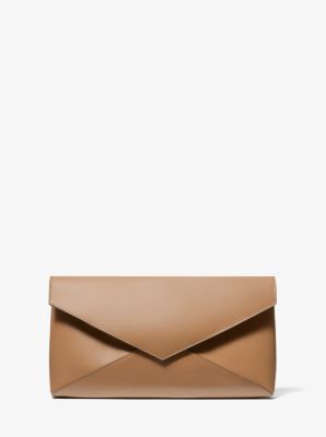 Michael Kors Jeanne Medium  Leather Envelope Clutch In Brown