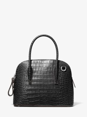 Michael Kors Kaitlin Medium Crocodile Embossed Leather Dome Satchel In Black