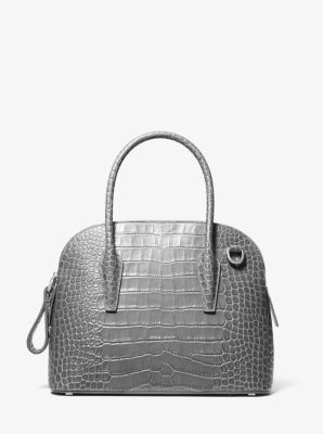 Michael Kors Kaitlin Medium Crocodile Embossed Leather Dome Satchel In Gray