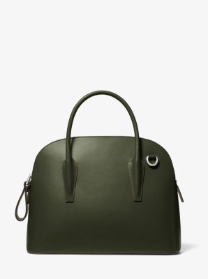Michael Kors Kaitlin Large Leather Dome Satchel In Green
