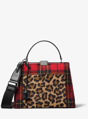 Simone Tartan and Leopard Top-Handle Bag