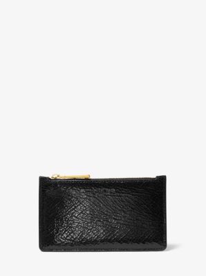 Small Crackled Metallic Leather Card Case image number 0
