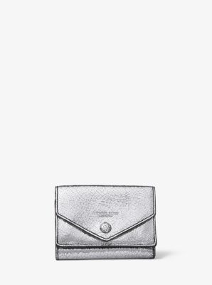 Crackled Metallic Leather Small Pocket Wallet