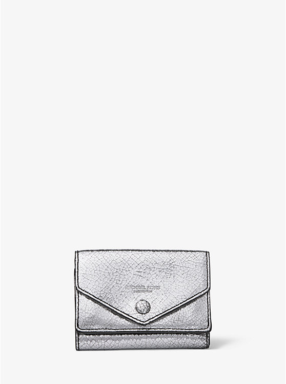 Petit portefeuille à poche en cuir métallisé craquelé image number 0