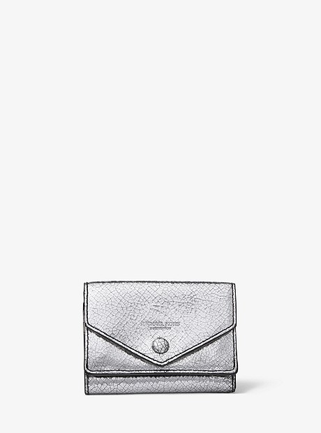 Crackled Metallic Leather Small Pocket Wallet - SILVER - 31F9PRND1J