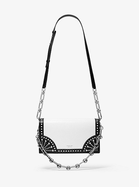 Courtney Spectator Studded Calf Leather Shoulder Bag - OPTIC WHITE - 31R0PCUF3A