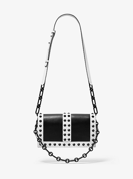Courtney Studded Two-Tone Leather Shoulder Bag - BLACK - 31R0PCUF4A