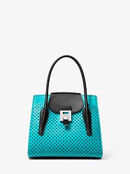 Bancroft Medium Color-Block Perforated Leather Satchel - TURQUOISE - 31R9PBNT3T
