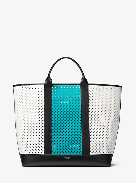 Georgica Oversized Color-Block Perforated Leather Tote Bag - TURQUOISE - 31R9PGGT8T