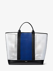 Georgica Oversized Color-Block Perforated Leather Tote - LAPIS - 31R9PGGT8T