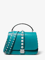Mia Studded Calf Leather Shoulder Satchel - TURQUOISE - 31R9PMAL2K