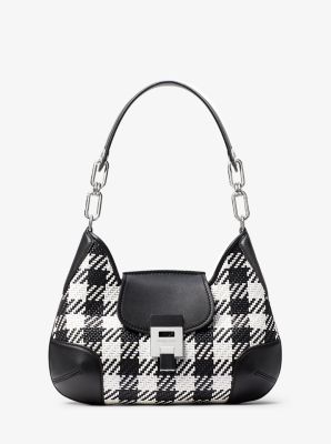 Bancroft Medium Gingham Woven Calf Leather Shoulder Bag | Michael Kors