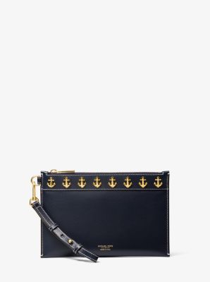 Anchor Embellished Leather Wristlet