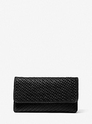 Carole Hand-Woven Leather Foldover Clutch - BLACK - 31S1MCEC2T