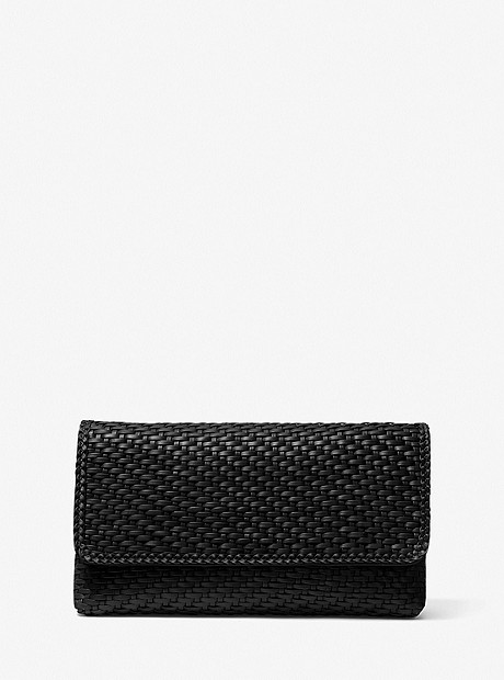Carole Hand-Woven Leather Foldover Clutch - BLACK - 31S1MCEC2T