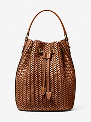Carole Hand-Woven Leather Bucket Bag - CHESTNUT - 31S1OCEX4W