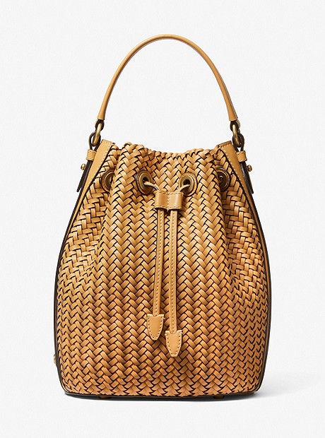 Carole Hand-Woven Leather Bucket Bag - WHEAT - 31S1OCEX4W