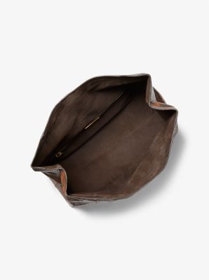 Monogramme Python Embossed Lunch Bag Clutch in CHESTNUT | Michael Kors