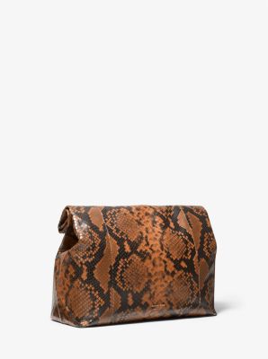 Monogramme Python Embossed Lunch Bag Clutch in CHESTNUT | Michael Kors