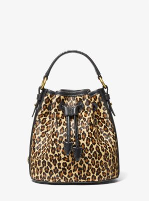 Monogramme Small Leopard Print Calf Hair Bucket Bag | Michael Kors