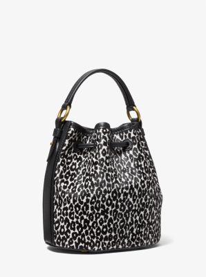 Light Green and White Calf Leather Animal Print Bucket Bag