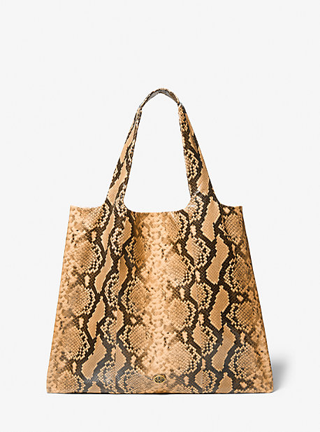 Michaelkors Monogramme Python Embossed Leather Tote Bag,WHEAT