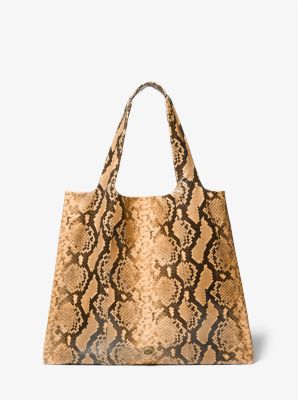Michaelkors Monogramme Python Embossed Leather Tote Bag,WHEAT