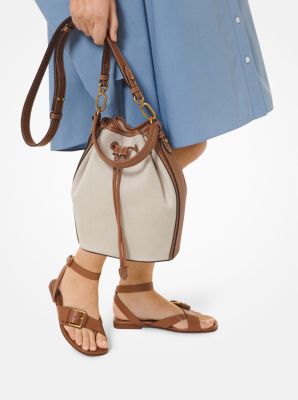 Monogramme Medium Linen Bucket Bag in NATURAL | Michael Kors