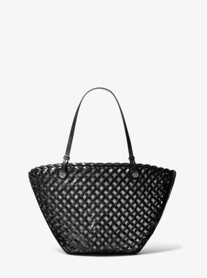 Michaelkors Isabella Medium Hand-Woven Leather Tote Bag,BLACK