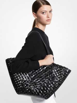 Box Woven Crossbody Bag in Black Lacquer