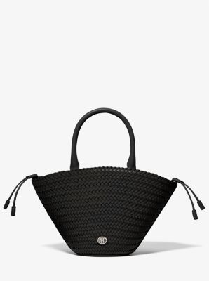 MK Audrey Woven Leather Market Bag - Black - Michael Kors