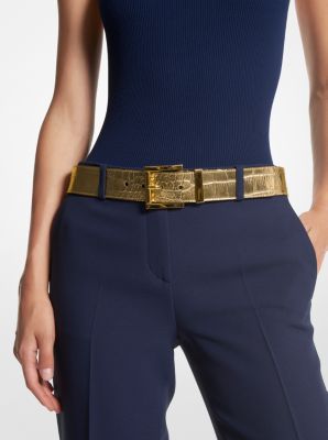 Metallic Crocodile Embossed Leather Trouser Belt