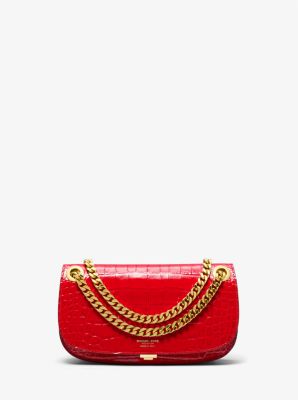 Michael Kors Red Snake Embossed Leather Satchel Crossbody Bag